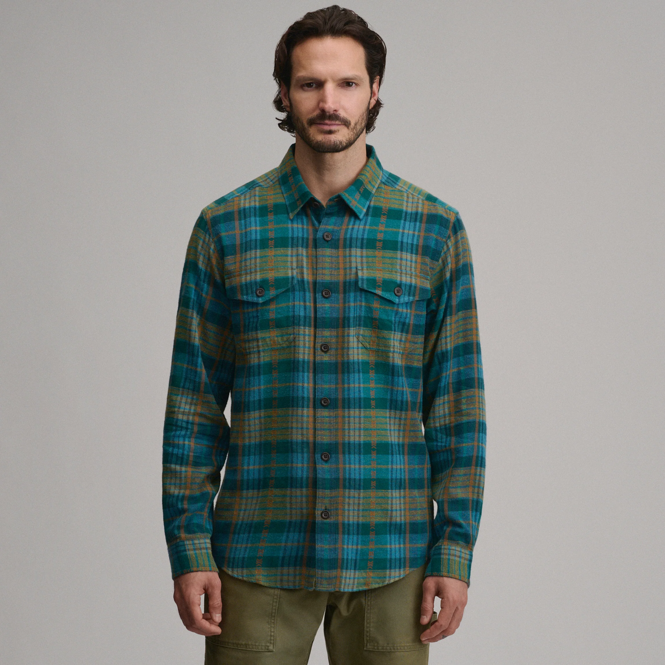 Men's Long-Sleeve Eddie's Cabin Shirt - Jacquard Plaid