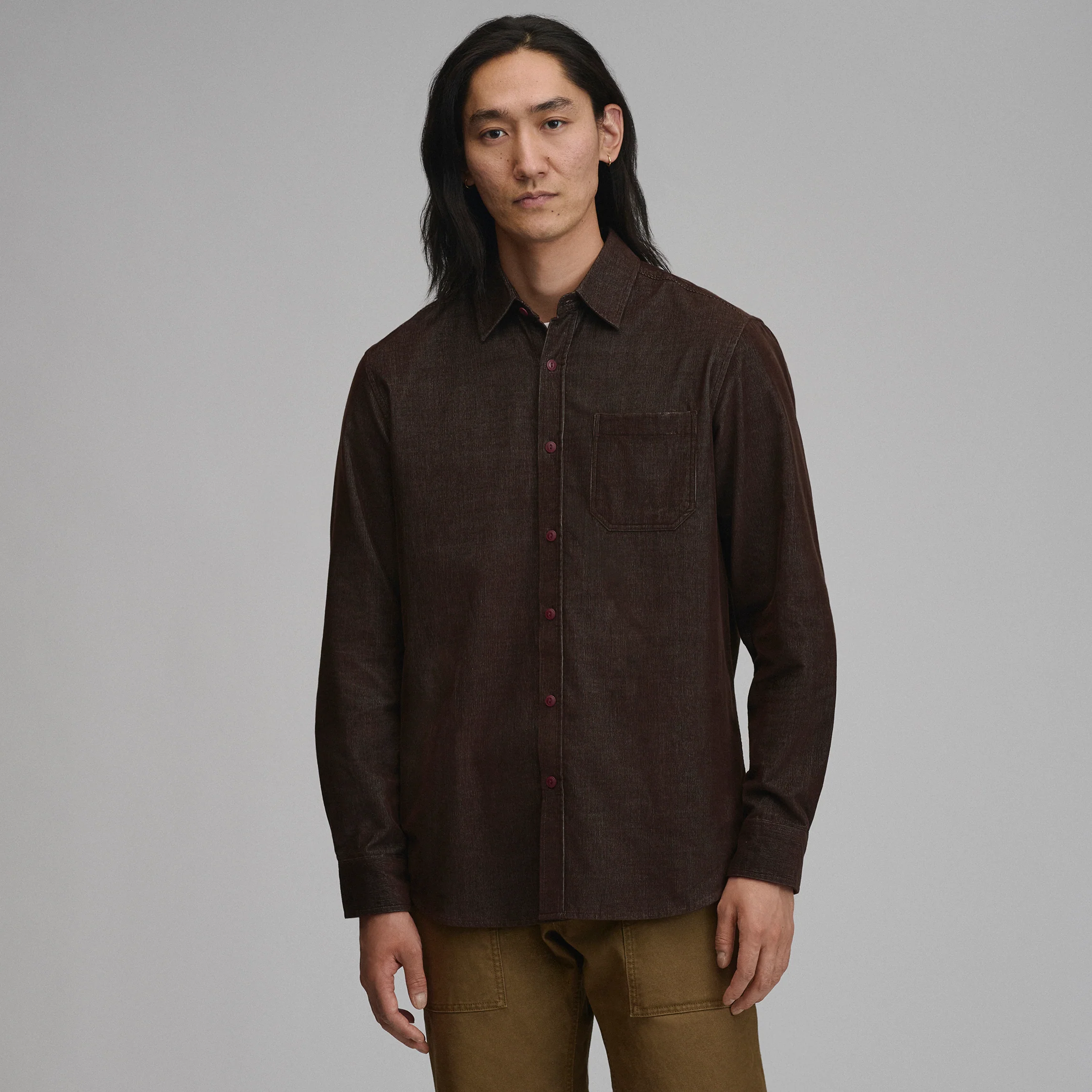 Men's Long-Sleeve Fine Wale Corduroy Shirt - Solid